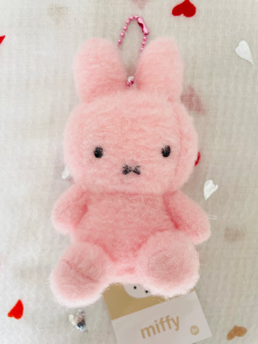 Miffy Fluffy Sitting Plush Keychain 8cm Pink Miffy